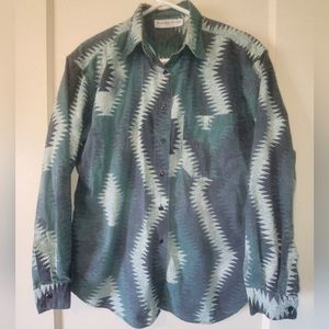 Paris Sport Club Green & White Aztec Geometric Button Down Front Shirt Medium